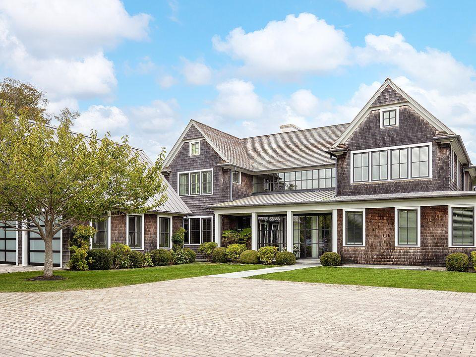 Classic Hamptons shingle-style estate with landscaped entry